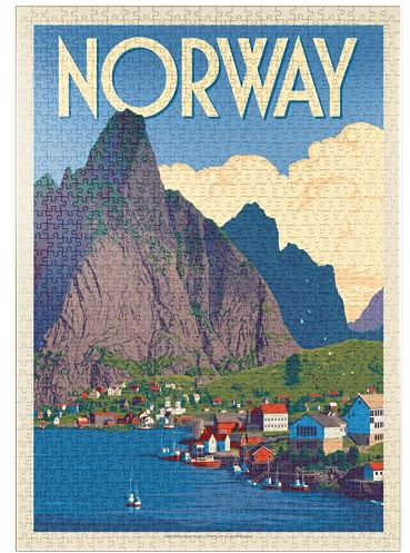 MyPuzzle Norwegen: Das Land der Fjorde, Vintage Poster - Premium 1000 Teile Puzzle - MyPuzzle Sonderkollektion von Anderson Design Group
