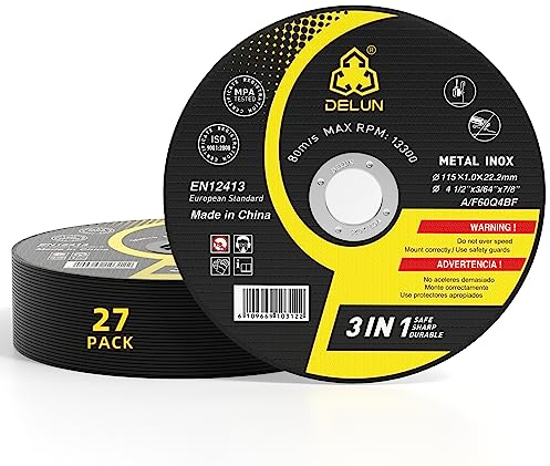 DELUN Trennscheiben, 11,4 cm, 27 Stück, dünnes Metall und Edelstahl, professionelle schnelle 11,4 x 0,045 x 7/8 Trennscheibe für Winkelschleifer