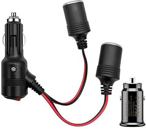 Giantdeer 12V Zigarettenanzünder Verteiler Cable, 15AWG, 1 bis 2 KFZ Auto Zigarettenanzünder Verteiler 12V mit Schalter+3.1A 12V Dual USB Mini Autoladegerät für 12V/24V Auto Motorrad LKW