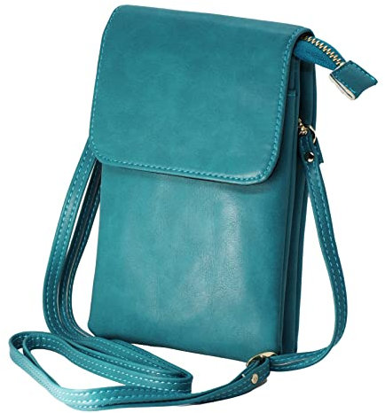 BAWAKO Damen Umhängetasche, Handytasche PU leder, Schicke schultertasche mit Reißverschluss Damen und Mädchen, tragbar kleine Handtasche (Hellblau)