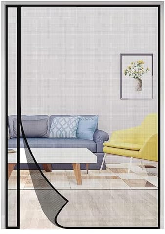 Porta del balcone della zanzariera magnetica, 80x185cm con 32 magneti rinforzati telaio completo gancio in fibra di vetro tenda della zanzariera, nero