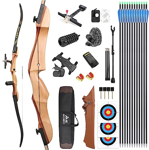 Bogenschießen Recurve Bogen Set für Anfänger Erwachsene 66 68 70 Jugend Bogen Set 14-40lbs Takedown Langbogen Jagd Bogen für Rechtshand Sportbogen (70-30lbs, Bogenset 2-Schwarze gliedmaßen)