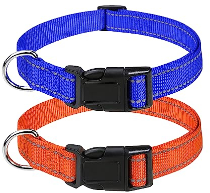 Petbuy 2xreflektierende Nylon-Hundehalsbänder, mit Schnellverschluss-Schnalle, verstellbare Sicherheits-Nylon-Halsbänder für kleine,30.5 cm, Marineblau-Orange)