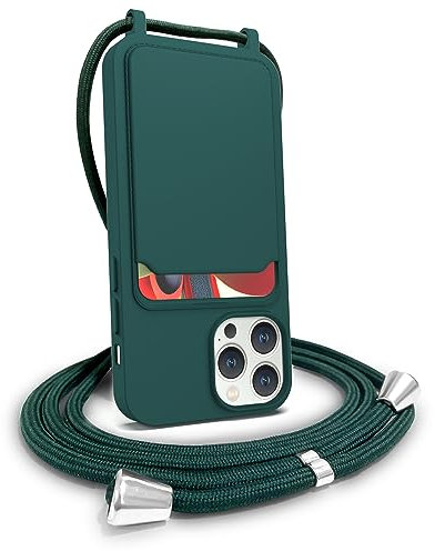 FOQENCCI iPhone 12 Pro Max Case with Card Holder, Crossbody Phone Case for iPhone 12 Pro Max,Liquid Silicone Phone Case with Adjustable Lanyard Neck Strap Ultra Slim Fit Shockproof Cover Dark-Green