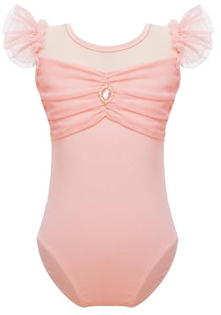 TiaoBug Mädchen Ballett Trikot Ballettanzug Kinder Gymnastikanzug Turnanzug Tanz-Body Unterwäsche in Hautfarben Beige Nude gr. 110 116 122 134 140 146 152 Rosa F 98-104