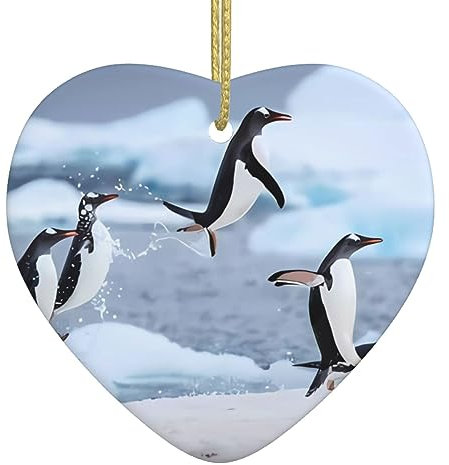 Snow Mountain Pinguin Print Personalisierte Weihnachtskugel, Keramik Weihnachten Hängende Ornament, Weihnachtsbaumschmuck Für Freund Freundin Frau Xmas Geschenke