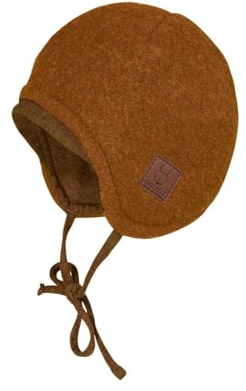 maximo GOTS Baby-Mütze,Wollfleece kbT Jerseyfutter KBA, Bindeband Made in Germany 35 Caramel Cafe/Mokka