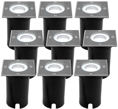 Ledvion 9er Set LED Bodenstrahler Außen IP67 3W 230V 345Lm 6500K GU10 weiss | Mit Leuchtmittel und 1m Kabel fuer Garten Terrasse Einfahrt Wege und Akzentlicht
