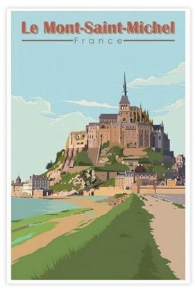 Le Mont Saint Michel Poster, Frankreich Vintage Reise Poster Zimmer Dekorative Wanddekoration Poster Geschenk Leinwand Poster Wandkunst Dekor Druck Bild Gemälde für Wohnzimmer Schlafzimmer Dekoration