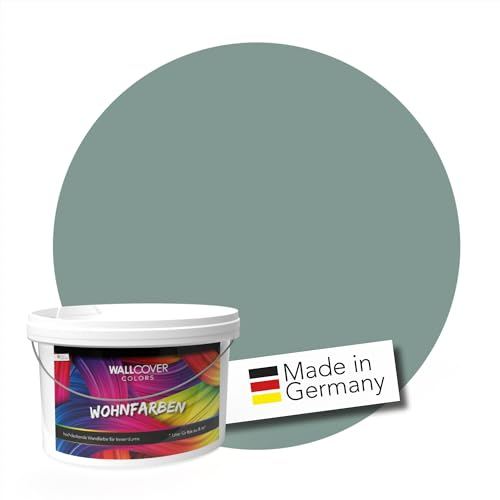 WALLCOVER Peinture murale de qualité supérieure | Vert de Gris | 5L = 40m² | Pour les intérieurs à très haut pouvoir couvrant (classe 1) | Finition mate | Fabriquée en Allemagne