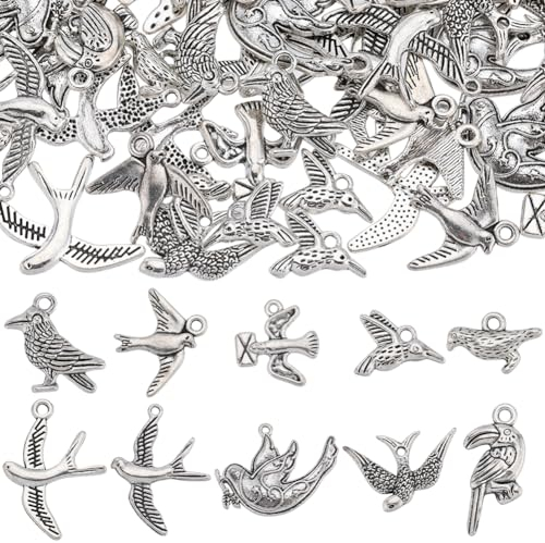 SUNNYCLUE 80 Stück Vogel Anhänger Aus Silber Kolibri Anhänger Bulk Legierung Im Tibetischen Stil Vintage Tier Mini Vögel Anhänger Für Die Schmuckherstellung Charms Zubehör DIY Halsketten Armbänder Ohr