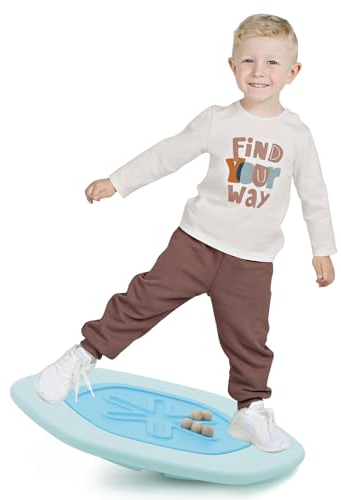 HOMCENT Balancierbrett für Kinder, Balance Kinder, Balance Board mit 5 Holzkugeln, Kinder Balancierbrett, Belastung 50 KG
