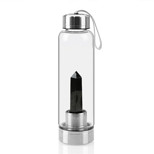 Wasserflasche Aus Naturkristall Mit Edelsteinzentrum Heilung Obelisk Wand Elixier Quarz Kristall Wasserflasche Quarzkristall Zauberstab Punkt Reiki Heilung Kristallglasflasche ( Color : Obsidian )