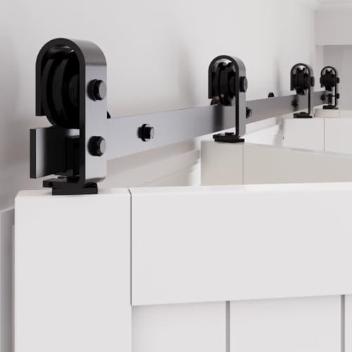 WINSOON Bifold Barn Door Hardware: Smooth Quiet Bi-fold Barn Door Hardware Kit - 72 Black Bi Fold Sliding Track Set for 68 Closet Doors - Black Folding System - Top Mount Without Doors