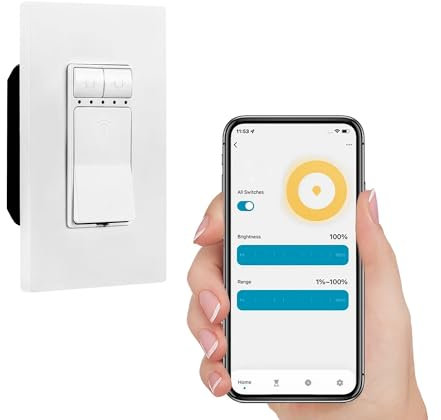 3-Way Dimmer Switch, WiFi Dimmer, Dimmable Light Switch Compatible with Android & iOS, Neutral Wire Required | White