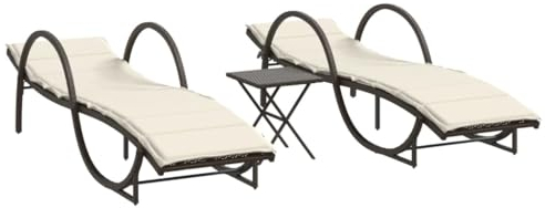 vidaXL Sonnenliegen 2 STK., Sonnenliege mit Tisch Kissen, Gartenliege für Außenbereich, Liegestuhl Relaxliege Gartenmöbel, Braun Poly Rattan