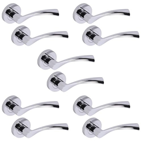 HANDLEZONE® 5 Sets Lobo Lever On Round Rose Door Handles, Internal Passage Latch Handles - Polished Chrome