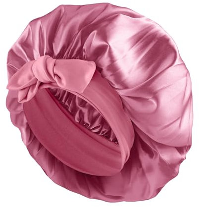 Abeillo Schlafhaube aus Seide, Verstellbare Satin Schlafkappe, Weiches Elastisches Band, Seidenhauben zum Schlafen, Haarhaube mit Band, Satin Seiden für Damen und Mädchen Alle Haartypen (Bohnenpaste)