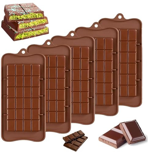 Chocolate Moulds, 5Pcs Silicone Chocolate Bar Moulds, Break Apart Chocolate Bar Mould Silicone Candy Molds, Deep Chocolate Bar Moulds, Chocolate Bar Moulds Deep, Non-Stick Reusable DIY Baking Molds
