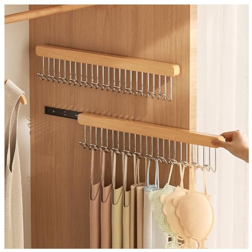 Axroad Mall Ausziehbarer Gürtelbügel für Schrank, Tank-Top-BH-Kleiderbügel, platzsparende Kleiderhaken, Wandmontage, Organizer zum Aufhängen für Krawatte, Gürtel, Schal, Camisole (12 Haken, Rechtszug)