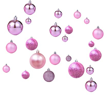 PRETYZOOM 24pièces Boules de Noël Rondes Décoratives Plastique Rose Poudré pour Sapin de Noël Maison Chambre Mariage Fêtes