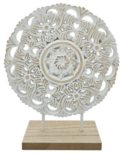 Ornament mit Sockel Aufsteller Holzbild Schabby Vintage Blumenmuster Rund Ø 23cm