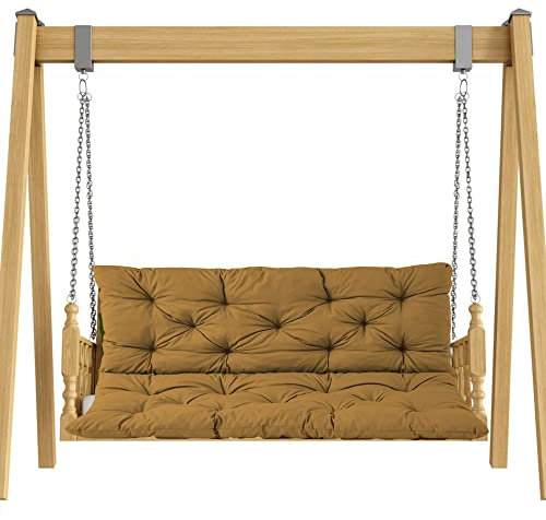 Dickes Sofa-Schaukelkissen für Innenmöbel, weiche 2- und 3-Sitzer-Bank mit Rückenlehne, Stuhl, Terrassenmatte mit rutschfestem Band, für Esszimmer, Küche, Zuhause, 150 x 100 x 8 cm, Khaki