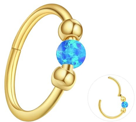 ESHIONER G23 Titan Nasenpiercing Ring Nasenring Piercing Ohr Septum Piercing Helix Ring Nostril Tragus Conch Clicker lippenpiercing 18G 8MM Hypoallergen Gold Blau Opal Nose Ringe für Damen