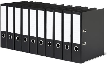 Amazon Basics A4 Lever Arch Files Pack of 10, Ring Binder, Office File Organiser, Black