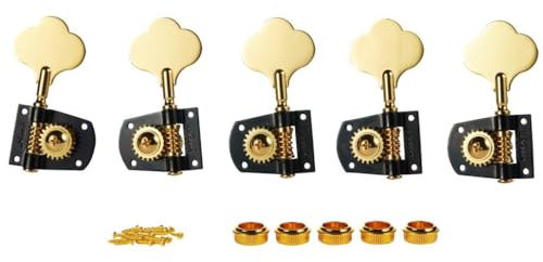 Cloverleaf Accordeurs de guitare basse pour gaucher - Mécaniques d'accordage de basse à 5 cordes - Pour American Standard/Highway One Series JB Jazz Bass/PB Precision Bass - Noir avec or 4L1R