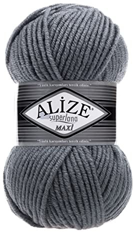 Strickgarn Strickwolle Superlana Maxi 100g 25% Wolle Wintergarn Winterwolle, 50 Farben, Farbe:87 dunkelgrau