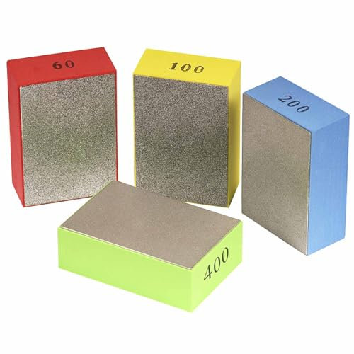 HRJZF 4 Pack Hand Diamond Polishing Pads, Tile Polishing Pad,Tile Sanding Blocks Glass Polishing Set for Concrete Stone Granite Marble Porcelain Tile Ceramic 60# 100# 200# 400# (Improved the Finish)