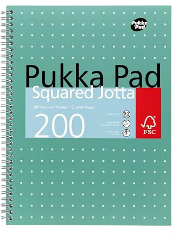 DLM Direct Pukka Pad Notizbücher, A4, metallisch, kariert, 200 Seiten, 80 g/m², Spiralbindung, grüner Einband, Pukka Blöcke, A4, liniert, Spiralbindung, perforierte Seiten, 4-fach Locher, für Schule