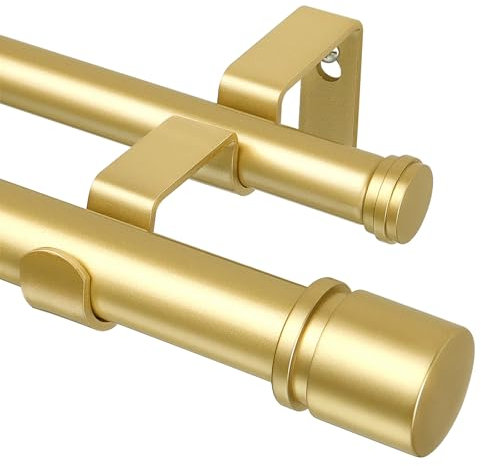 HOTOZON Gardinenstange 2 Läufig 80-365 cm Gold, Vorhangstange Doppelläufig mit Klassischem Endstück, 25 mm Gardinenstangen Ausziehbar mit Halterungen für Wohnzimmer, Küche, Schlafzimmer