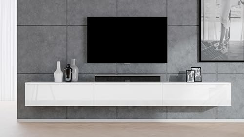 AXLIVING TV Bank weiß Loriano weißes TV Board 3x100 cm Matt/Hochglanz