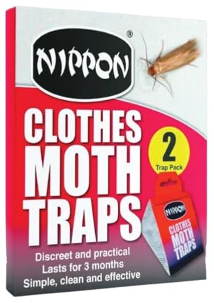 Nippon Clothes Moth Traps Pheromone Moth Killer for Clothes, Wardrobe & Storage Odourless Non-Toxic, Pesticide-Free Protect Wool Fabric Garments 2 Traps, 3-Month Use