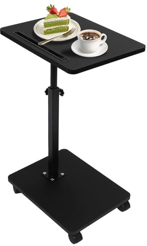 Gets Höhenverstellbares Sofatablett für Couch, 360° drehbares TV-Tablett mit Handy- und Tablet-Schlitz für kleine Räume, C-Tisch mit Rollen für Essen, Wohnzimmer, Schlafzimmer, Sofa, Schwarz