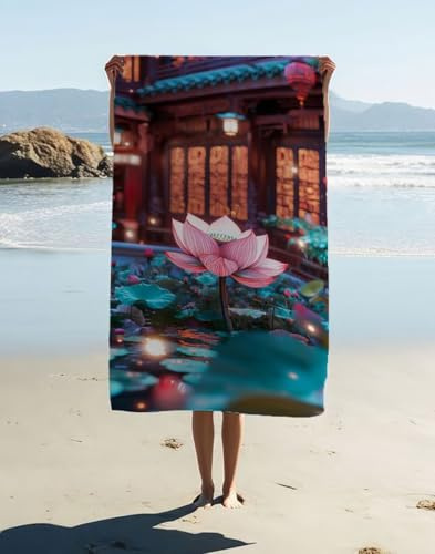 Toalla de Playa XXL 180x90cm, Flor Toalla Microfibra Grande Gimnasio Planta Patrón con Bolsa, Secado Rápido Antiarena Ligera Beach Towel para Baño, Piscina, Playa, Camping, Gimnasio, Viajes M4C-XT