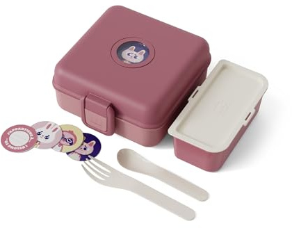 monbento - Fiambrera Sandwich Niños Snacky rosa Blush - Caja Merienda para Bocadillo Integral - Cubiertos incluidos - Lunch Box Personalizada Infantil - Ideal para Cole/Picnic - Sin BPA