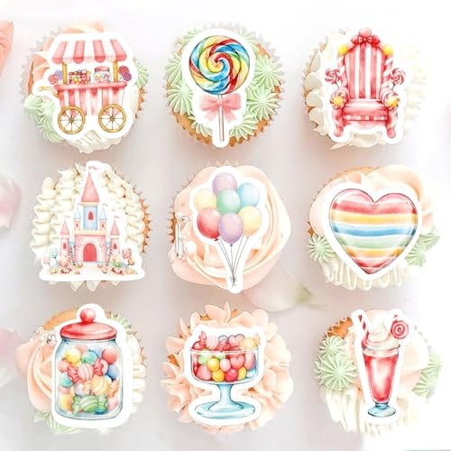 Blumomon 50Stück Vorgeschnitten Essbare Süßigkeiten Cupcake Dekoration Geburtstagskuchen Dekoration Verlobungsparty Baby Dusche Party Kuchen Dekorationsartikel