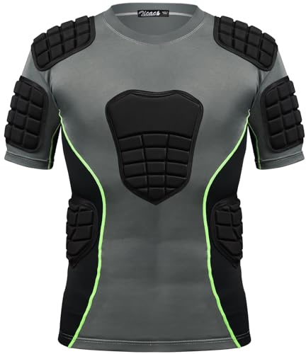 Zicac Men Padded Compression Shirt, Chest Rib Protectors with Pads