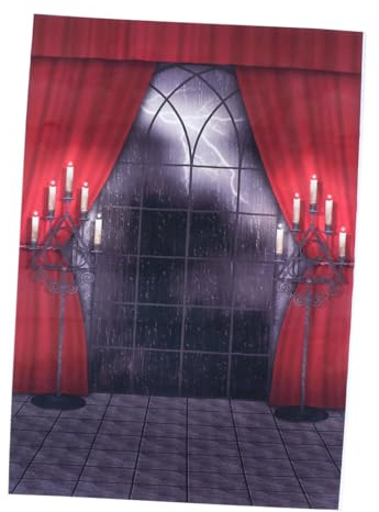 Fotohintergrund Halloween Vinyl Rot Schlossfenster Wandbehang | Vibrante Druckqualität, Wipeable Oberfläche, Realistische 3D-Struktur, für Wand und Deckendeko
