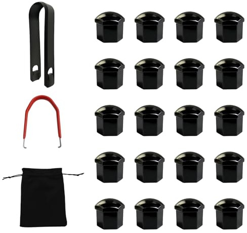 23 Pcs Radschraubenkappen 17mm Set, Robuste Schutzkappen - Radmutterkappen Schwarz, radschraubenkappen mit 2 Klemmen Und 1 Aufbewahrungsbeutel - für Standard-Sechskantmuttern