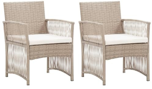 Ziaphsol Gartensessel mit Sitzkissen, 2 Stück, Beige Poly Rattan, robuste Gartenstühle für Balkon und Terrasse, Bequeme Outdoor Möbel