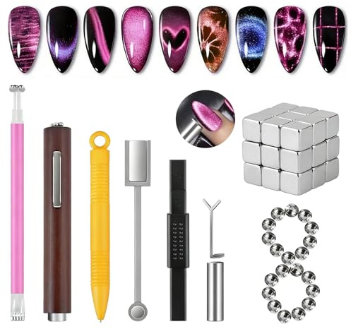 GIONAR 54 PCS Cat Eye Nail Magnet Set, Professional Nail Art Tools with Powerful Suction for Cat Eye Gel Nail Polish, Multi-Effect Design Kit for Home and Salon DIY