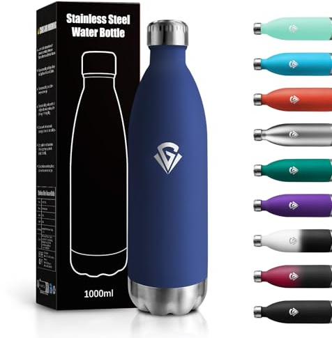 Bottiglia Termica 1 L, Borraccia Acciaio Inox Doppia Parete Isolante, senza BPA Antigoccia Riutilizzabile per Adulti, Scuola, Ufficio, Campeggio, Outdoor, Viaggi