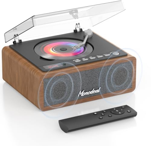 MONODEAl Retro CD Player Bluetooth mit Holz Case, HiFi Bass Boost | Wiederaufladbar Discman mit Fernbedienung und Sleep Timer, CD Player Tragbar mit USB/AUX Wiedergabe