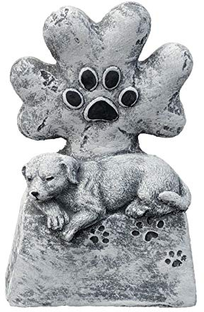 Grabschmuck Grabstein Hund mit Tatze, Frost- und wetterfest, massiver Steinguss