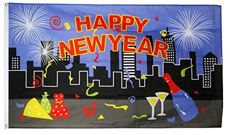 Flaggenfritze Fahne/Flagge Happy New Year Skyline + gratis Sticker