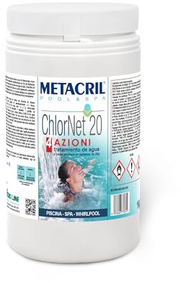 Metacril - Cloro Chlornet 20 (tricloro 90/20) en pastillas de 20 gr, 4 acciones - multiacción de disolución lenta, para piscina, spa e hidromasaje, 1 kg - - --